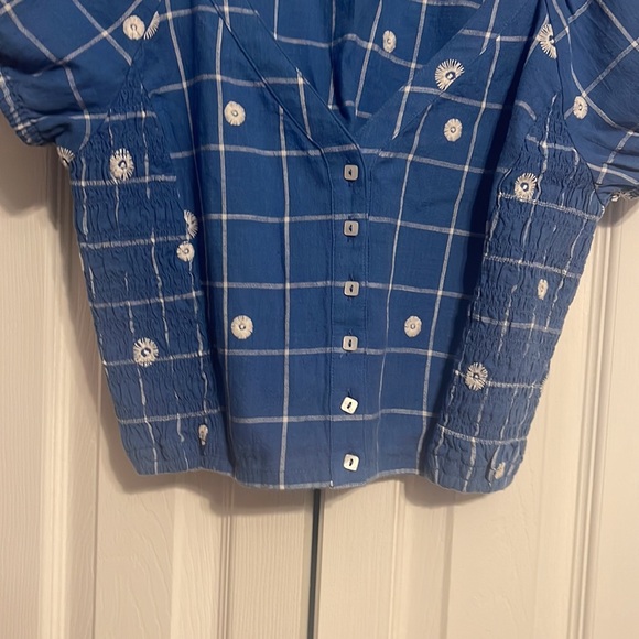 Madewell embroidered puff short sleeve crop top in windowpane size 2  NEW - Picture 7 of 9